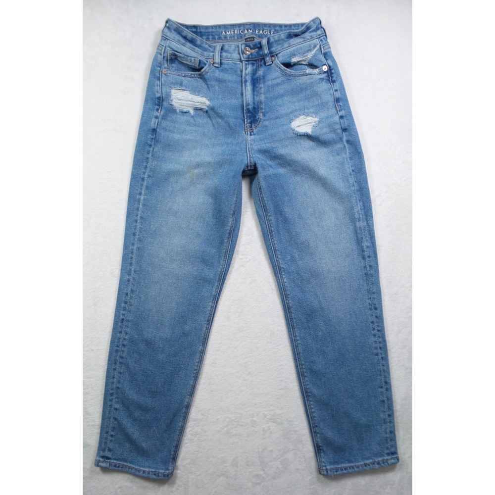 American Eagle Jeans Womens Size 4 Short Blue Denim Mom Straight High Rise